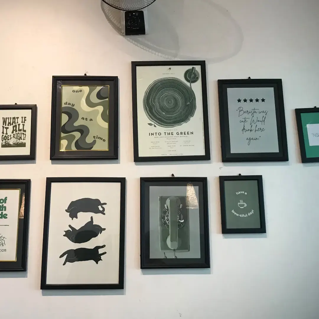 Framed prints on the wall at Noko