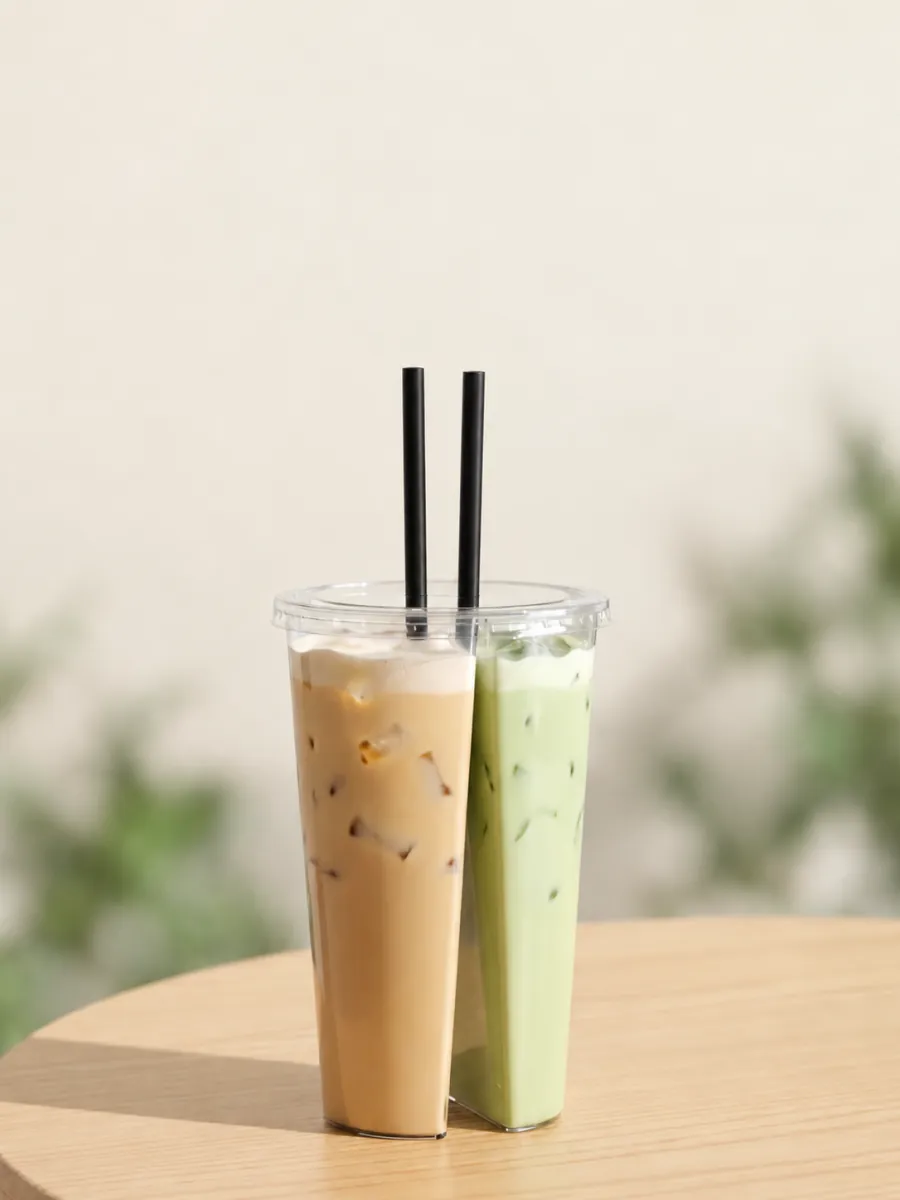 The Split Cup: iced latte on one side, iced matcha on the other, in one cup